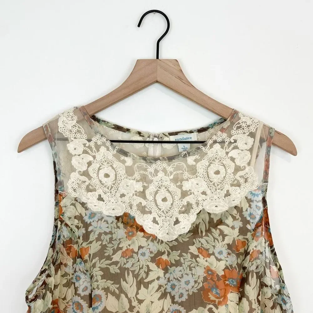Sundance Sheer Floral Panel Lace Tiered Dress Embroidered Mesh Sleeveless Summer - Picture 3 of 12